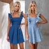 European-American Women's Summer Fly Sleeve Backless Denim Dress