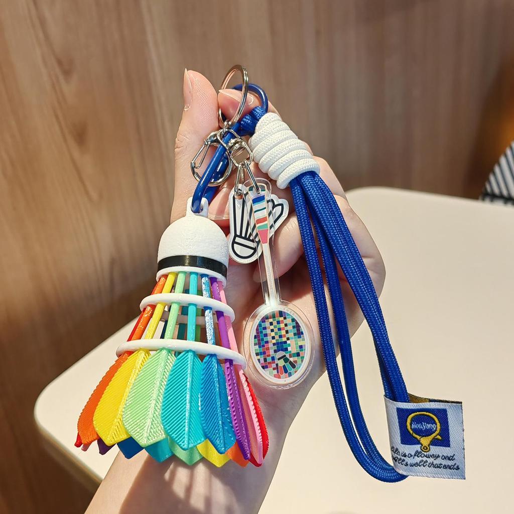 High-Value Rainbow Badminton Pendant Keychain: Creative Sports Backpack Decoration & Gift