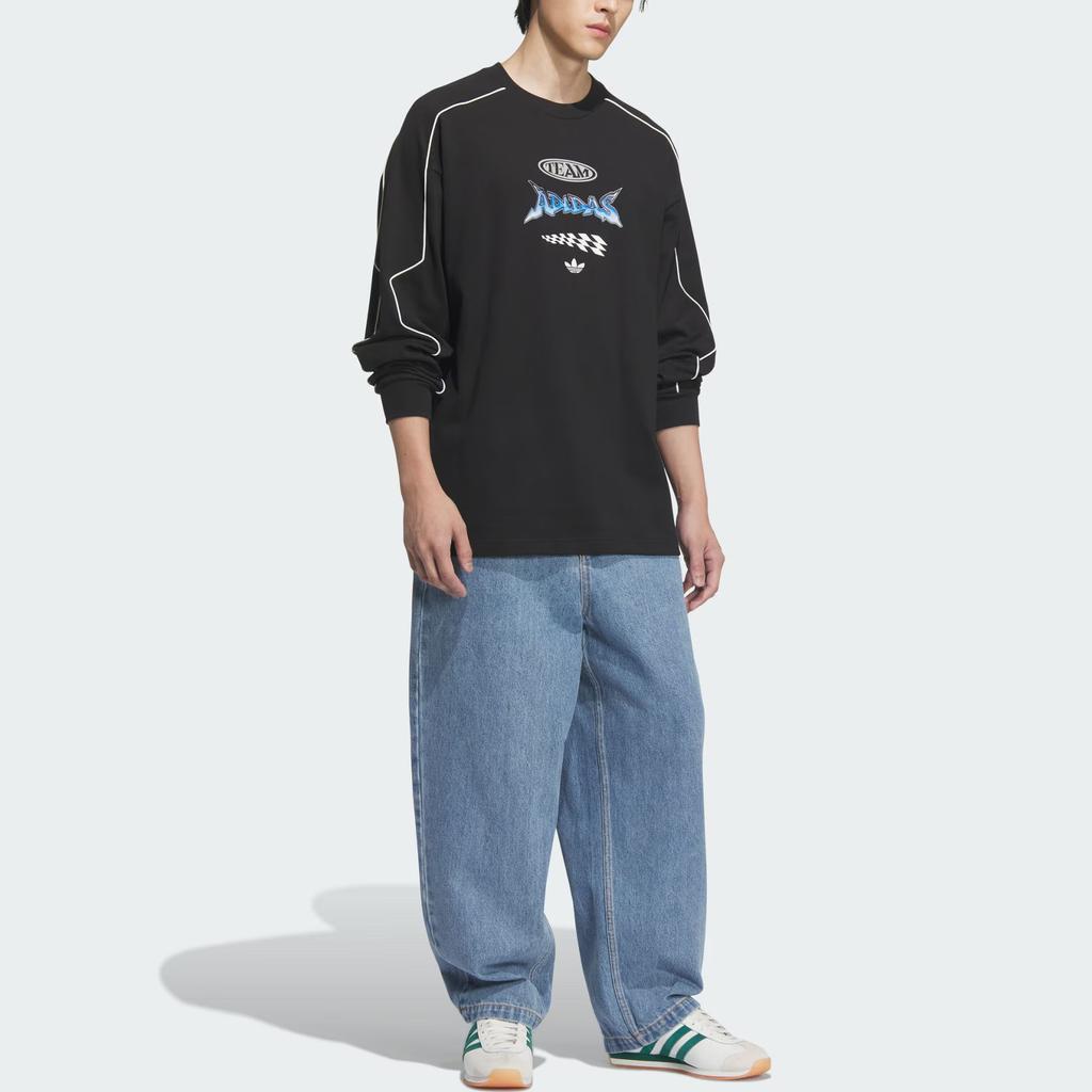 Adidas Originals Ss25 Rundhals Locker Geschnitten Langarm T-Shirt Unisex Oberteile Schwarz JM8037