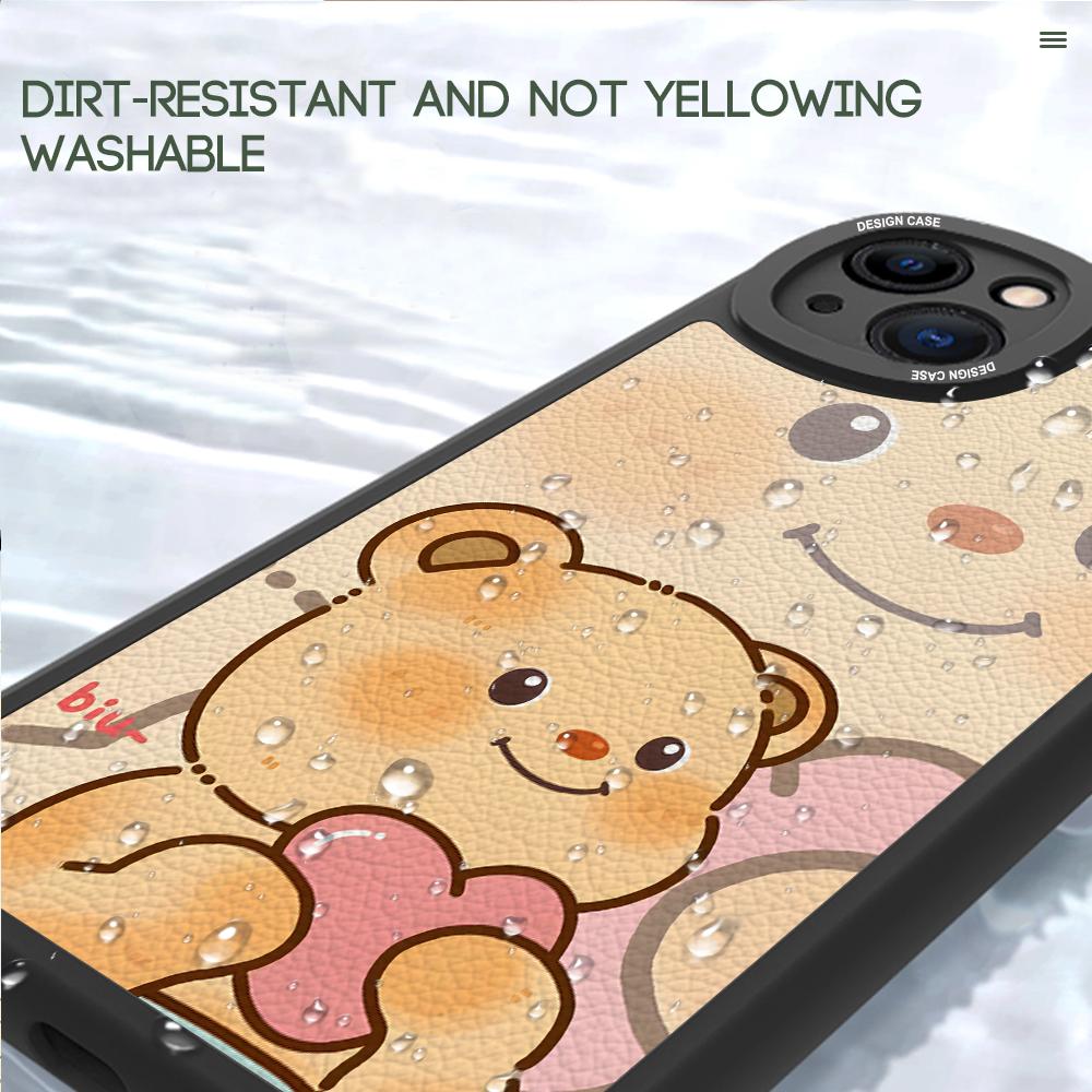 Cartoon Bär Weiches PU-Leder Vollständiger Objektivschutz Hülle für iPhone 15 14 13 12 11 Pro Max Huawei P30 Pro P40 Lite Vivo Y15 Y18 Y20
