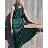 Sleeveless Split Silk Satin Textured Dress with Pleats