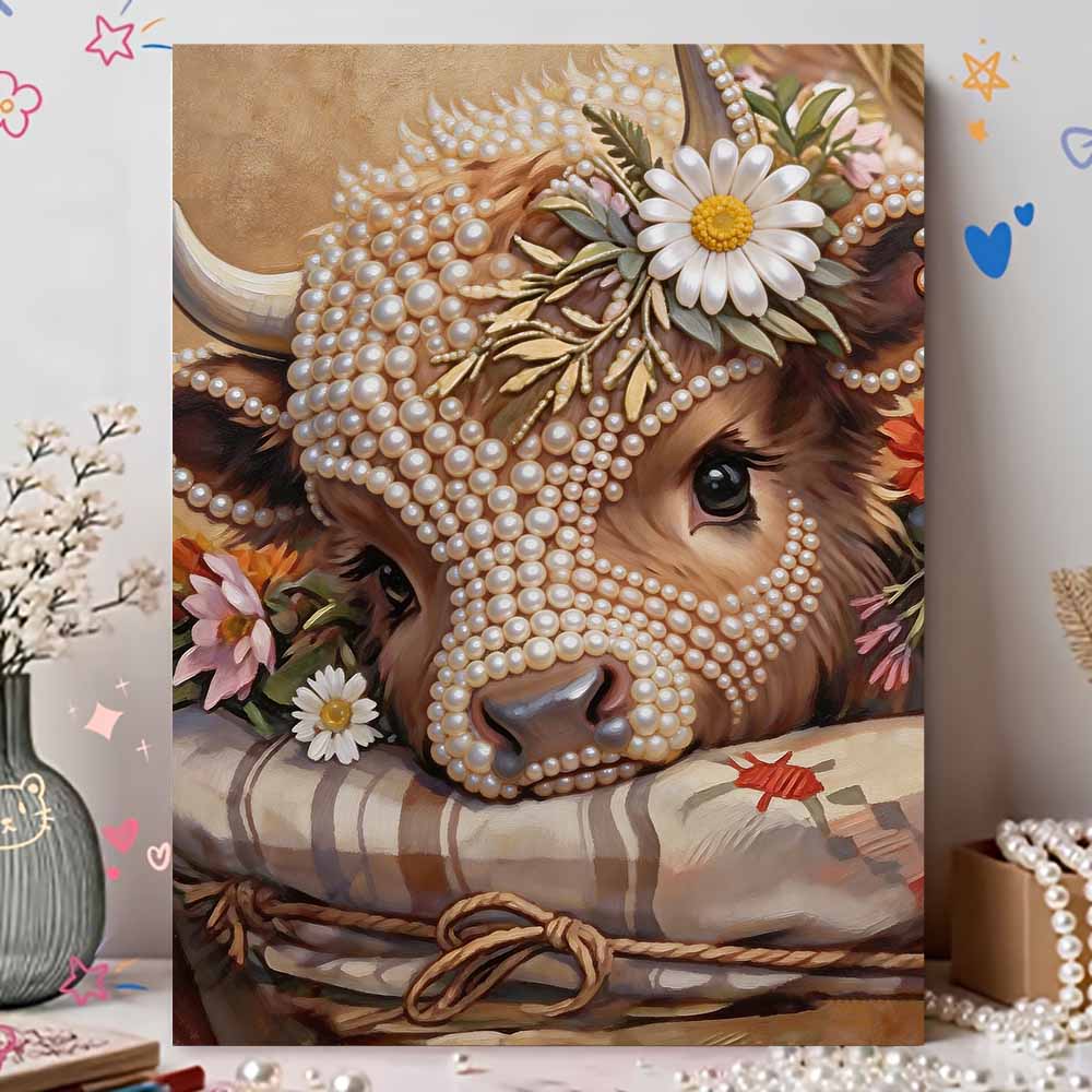 Frameless Cute Calf Pearl Painting Kit 30x40cm Floral DIY Pearl Art Elegant Gem Art for Home Wall Decoration Perfect for Living Room & Bedroom