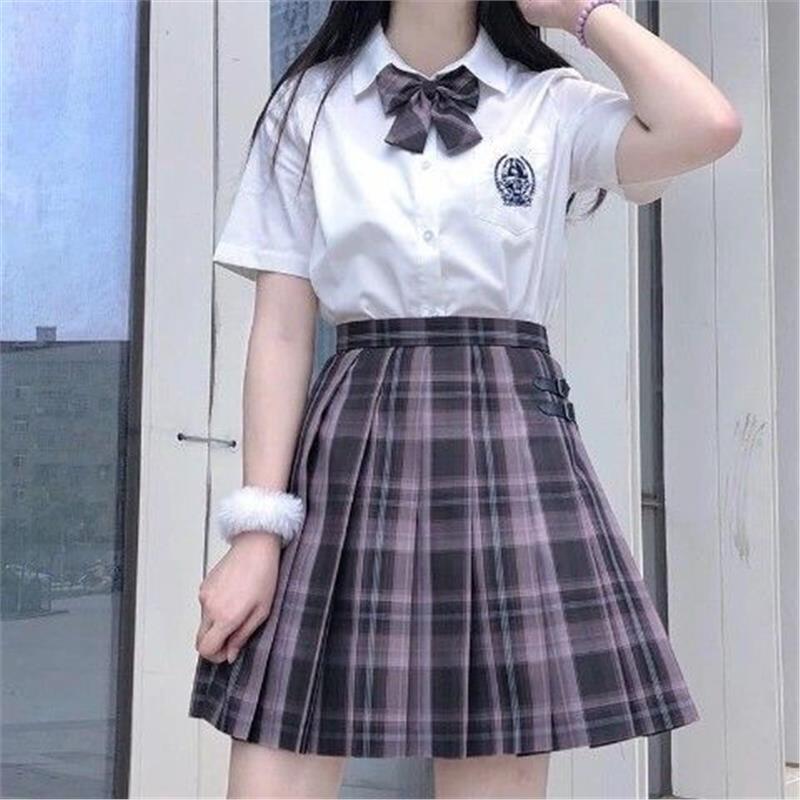 

Authentic Women s Japanese JK Yamabuki Plaid Short Sleeve Uniform Set with Pleated Skirt L