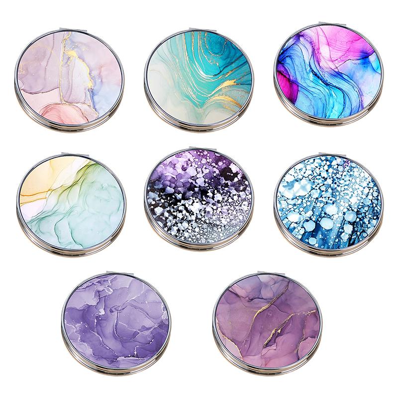 Stripe Pattern Vintage Handheld Mini Compact Makeup Mirror Portable Green Purple Blue For Women Bag Beauty Accessories
