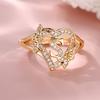 Female A-Z Letter Rose Flower Wedding Rings Promise Open Gold Color Adjustable Engagement  For Women