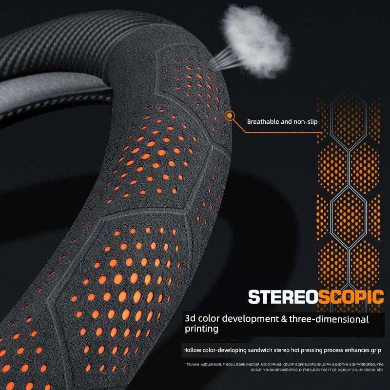 New Car Steering Wheel Cover, Ultra-Thin, Universal for All Seasons, D-Type, Breathable, Anti-Sweat, Carbon Fiber Handle Cover, Cross-Border