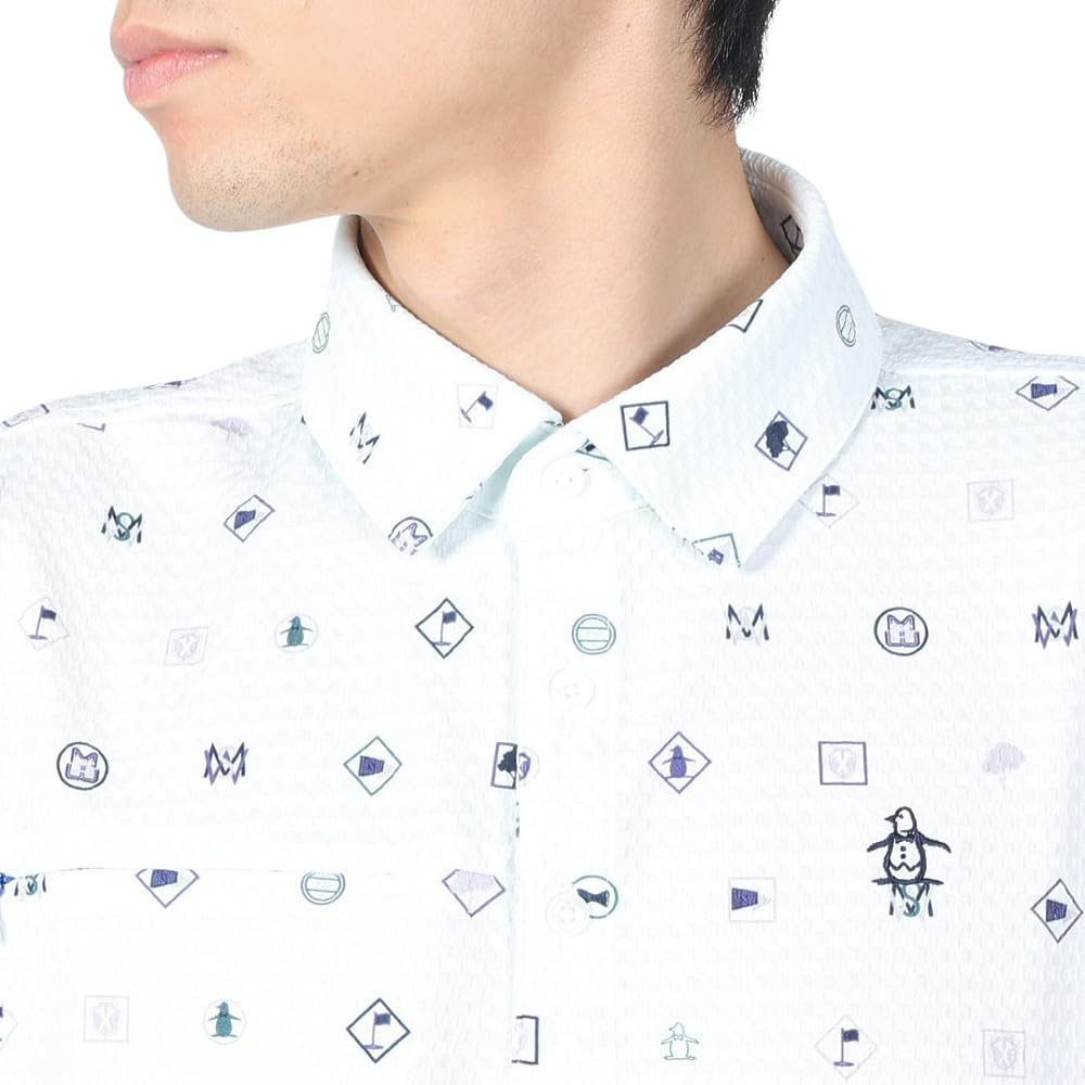 Munsingwear Short Sleeve with a Flying Pattern Soccer Tailored Golf Men's Shirt, MGMXJA13, White, WH00, Design, Fabric, Collar, Moisture-Wicking,