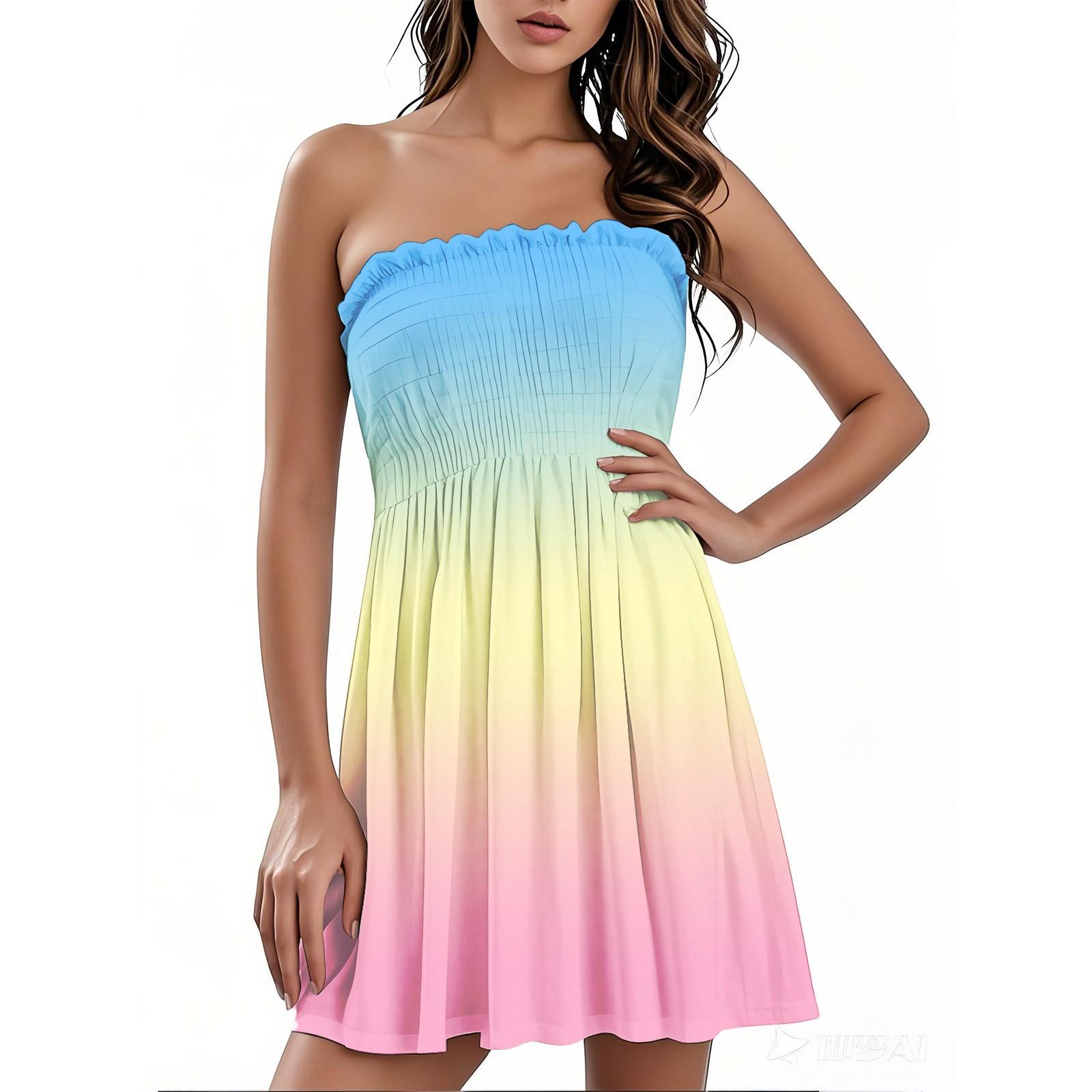 

Модное женское повседневное платье-бандо с цветочным принтом без рукавов S зелёный