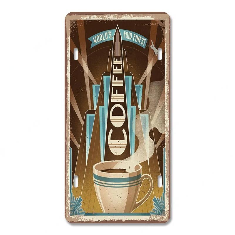 Coffee Licenses Vintage Metal Tin Signs Retro Plate Coffee Time Posters Plaques for Cafe Kitchen Living Room Home Wall Art Decor