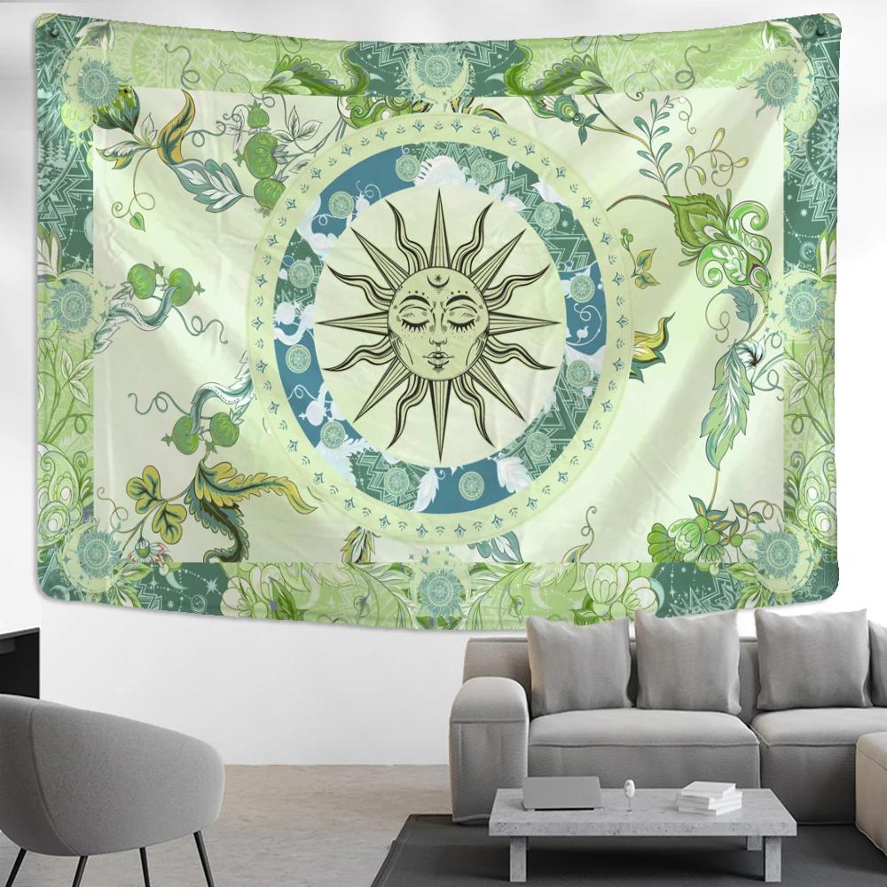 

VIKAMA Fresh Green Sun God Tapestry BohemianStyle Bedroom Headboard Decorative Backdrop Room Decoration 74x94cm(29x37in)