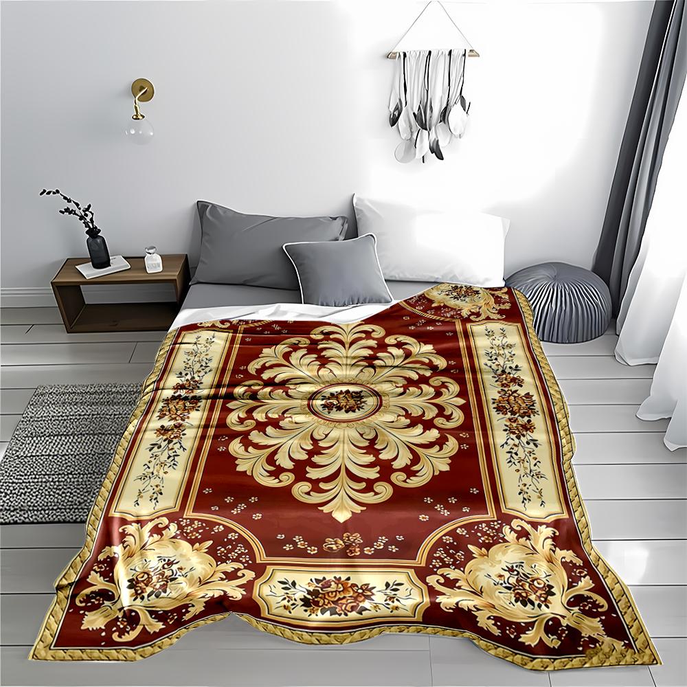 Vintage Floral blanket with Red and Gold Baroque Pattern Decor. blanket, suitable for use in the bedroom, living room, on the sofa