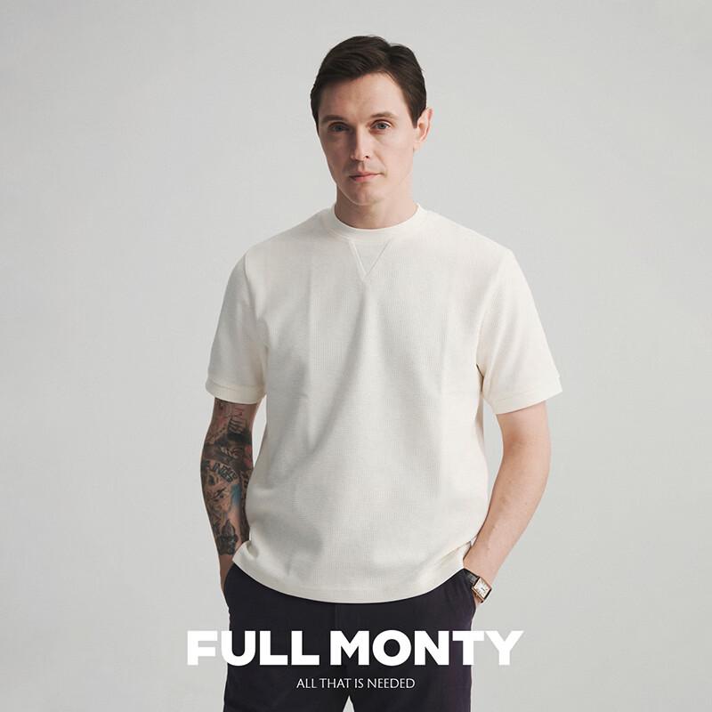 FULL MONTY Men s Waffle Knit Short Sleeve Round Neck T-Shirt M