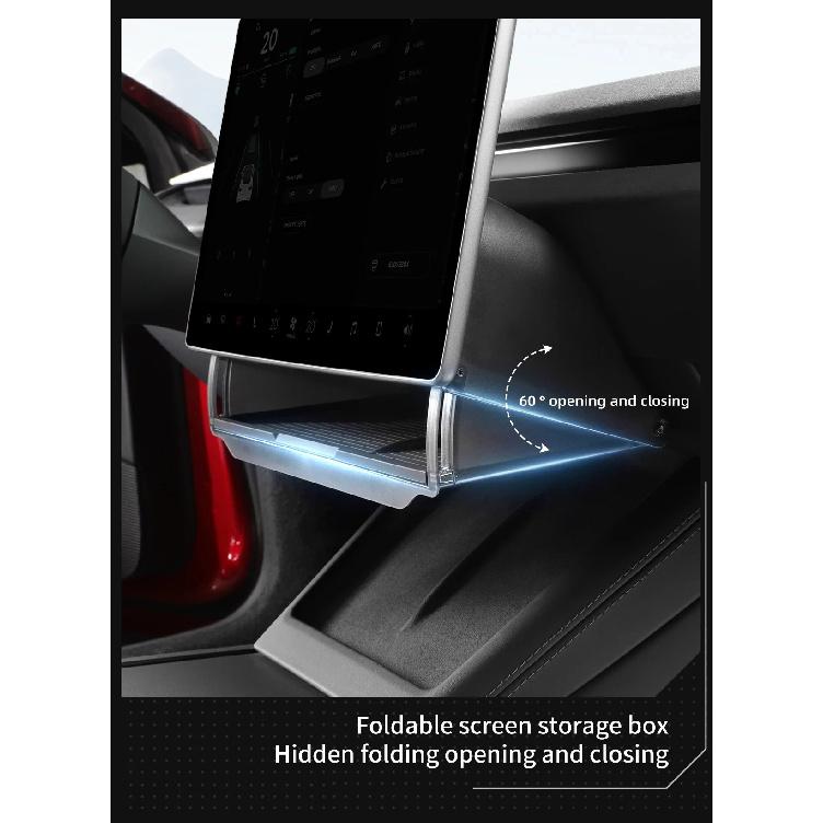 Pour Tesla Model Y Juniper 2025 Model 3 Highland 2024 Boîte de rangement cachée sous l'écran Organiseur de console centrale derrière l'écran