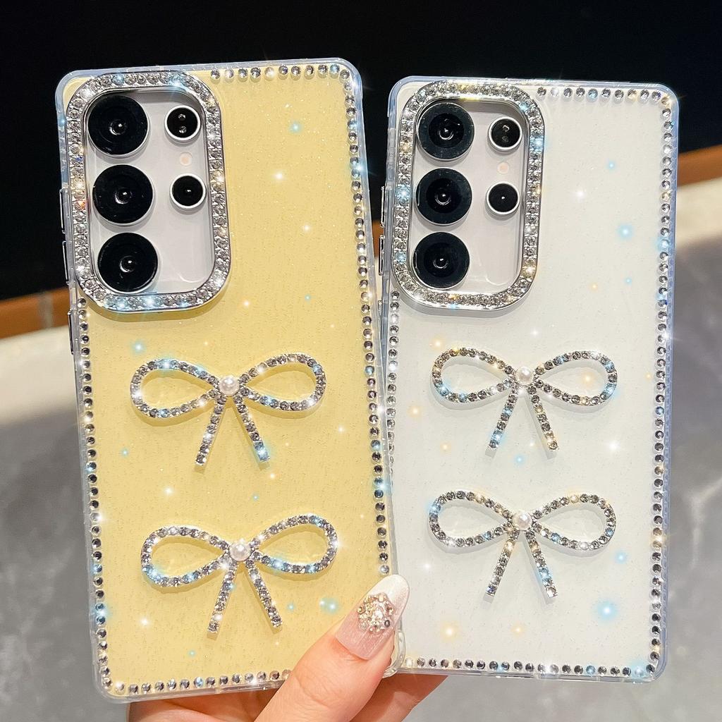Flash Diamond Suitable for Samsung S25 Ultra Mobile Phone Case Bow A17 New A56 Luxury Flash Powder Protective Case