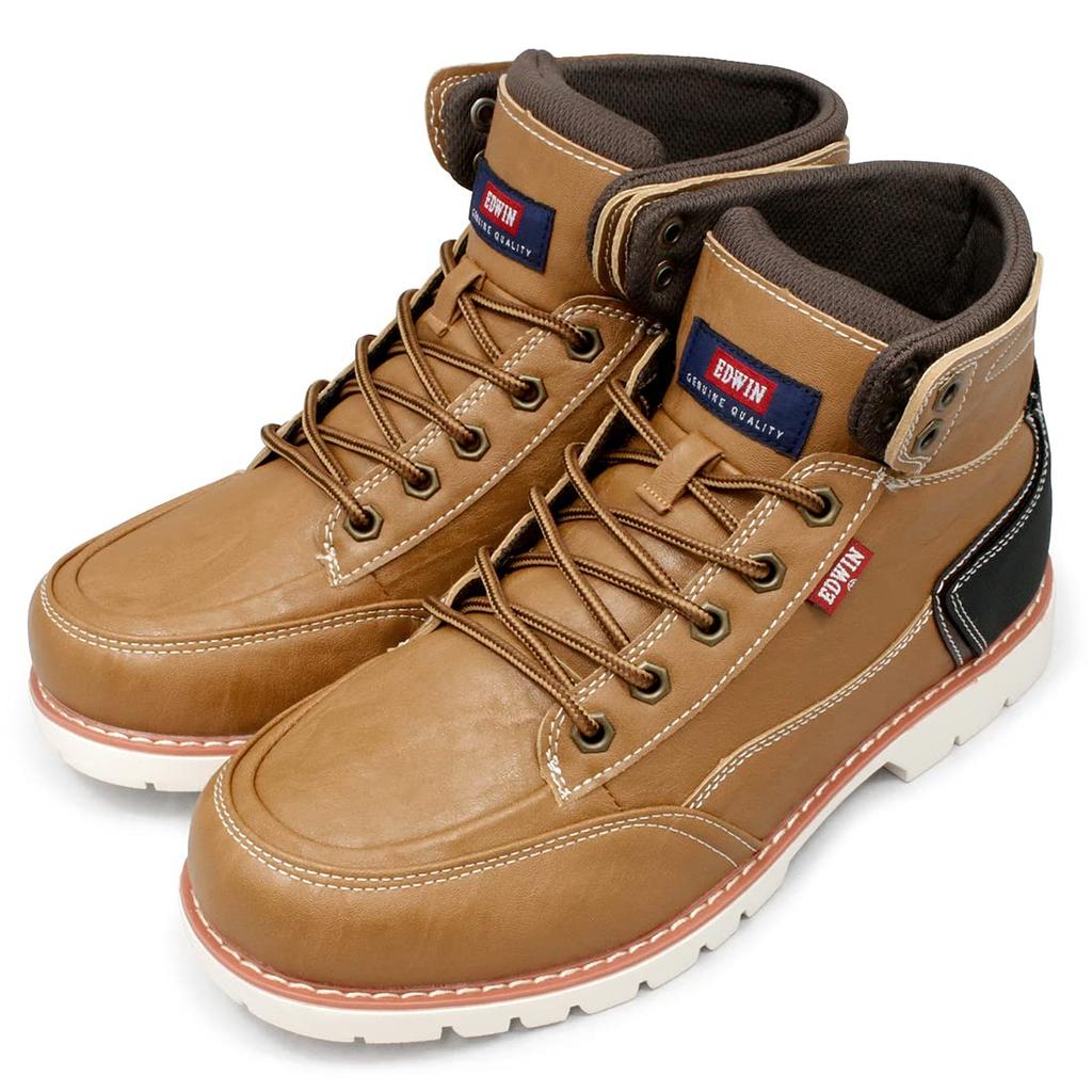 Edwin Waterproof Casual Sneaker PU Wide Premium Size Men's High-Top Boots, Lightweight, Boots, Leather, Fit, Material, Stylish, Lace-Up Boots, Camel,