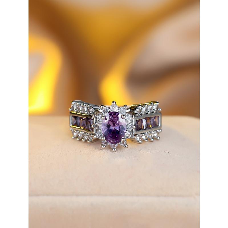 Purple Oval Ring Simple and Niche Style Ring Versatile Womens Ring