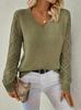 Euro-American V-Neck Hollow-Out Solid Long-Sleeve Sweater 906