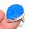 Blue Druzy Gemstone 925 Sterling Silver Jewelry Ring Size Adjustable GK-4352