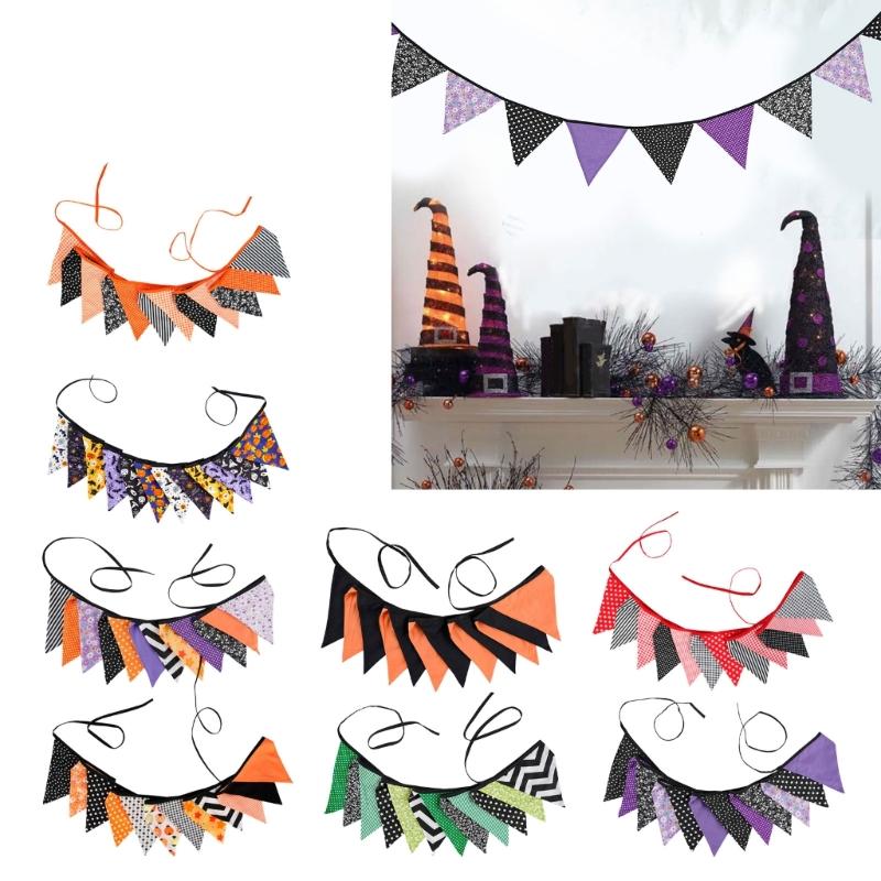 Colorful Halloween Triangular Flags Thanksgiving Cotton Fabric Pennant Bunting Banners for Schools Homes and Offices