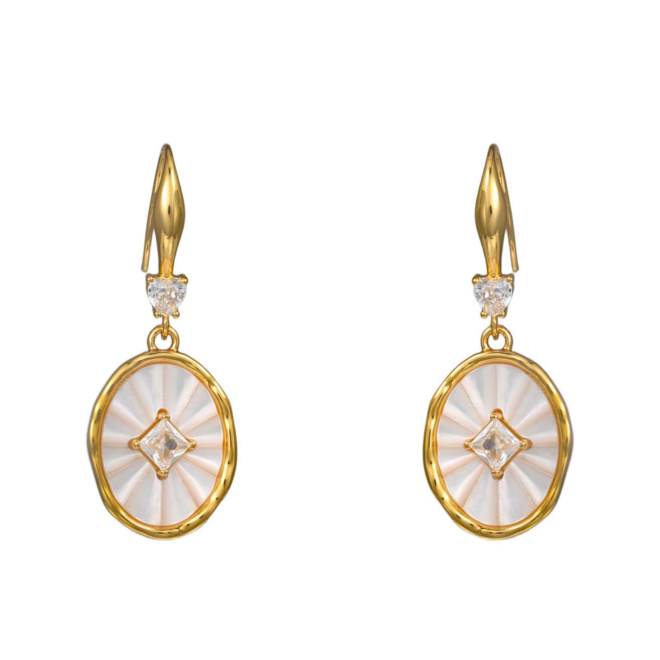 Elegant Sparkling Diamond & Mother-of-Pearl Oval Tag Earrings