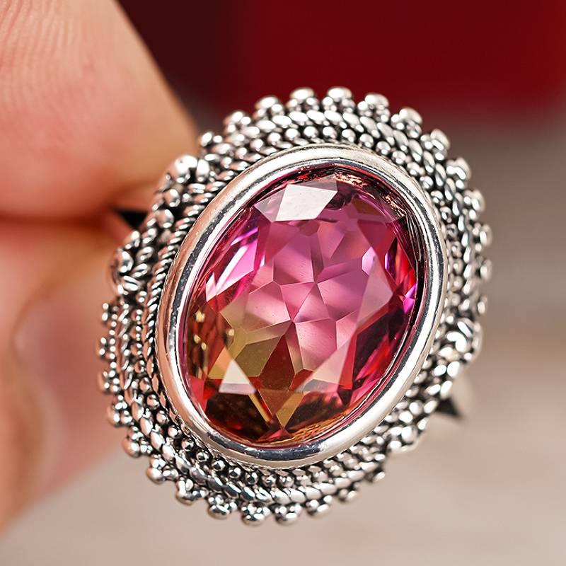 

Huitan Special Colorful Design Women Ring Inlaid Gradient Red Cubic Zirconia Elegant Vintage Style Party Accessories Zircon 6