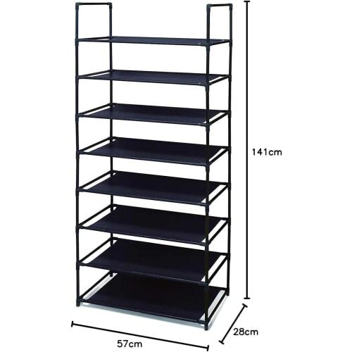 TRADE ONE Freestanding Rack, 8 Shelves, 57cm Wide x 28cm Deep x 141cm High, 8kg Load Capacity, Easy Assembly, Lightweight, Large Capacity, Black, 1051