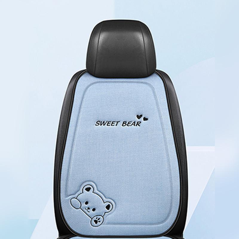 Fashion Luxury Car Seat Cushion Linen Cartoon Bear Women's Cute Anti-slip Breathable Car Seat Protect Cushion Cover Universal