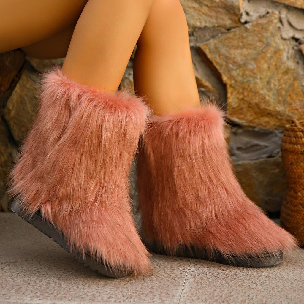 Explosive Store Limited Cold Warrior Retro Fur Mid-tube Snow Toe Boots Winter New Cotton Shoes