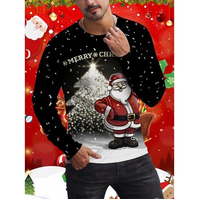 Autumn Christmas Tree Print Men’s Long Sleeved T-shirt Casual Fashion O-neck Pullover Top StreetTrendy Oversized Y2K Men Clothe