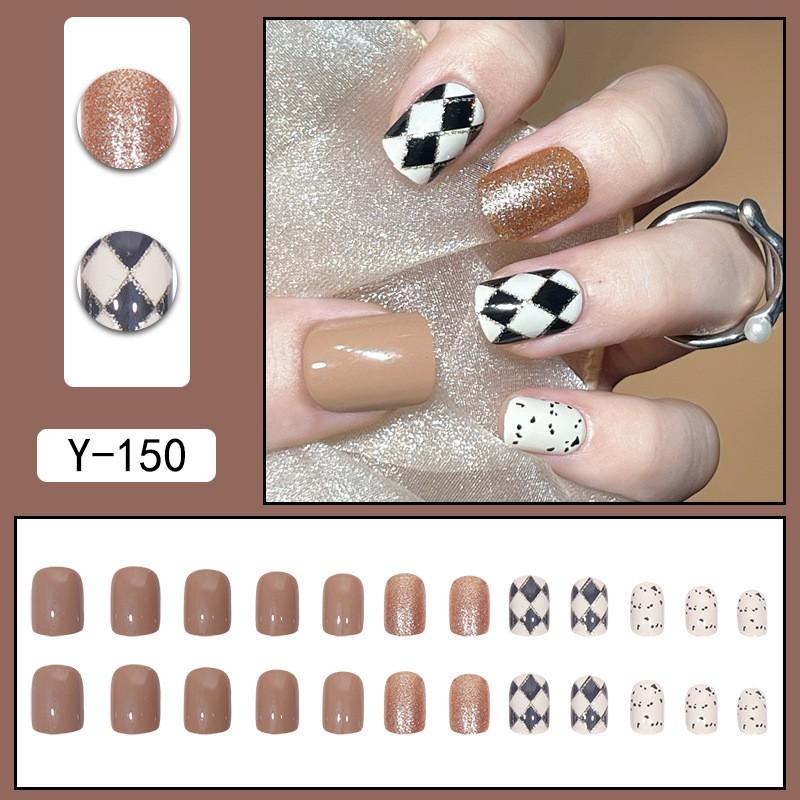 Short Press-On Nails Set Ins Style Fake Full Cover Acrylic Nail Tips Women Daily Wear