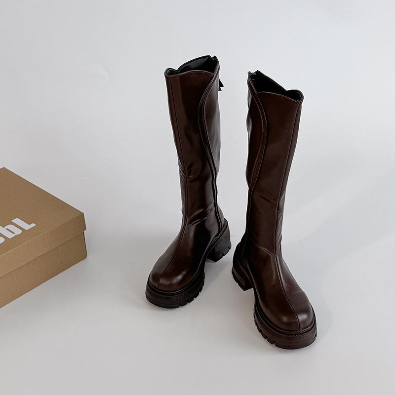 

Но мода до колена универсальные однотонные кожаные сапоги толстый каблук увеличивающие рост сапоги женские толстая подошва длинные и тонкие высокий каблук ботинки Мартин 40 коричневый