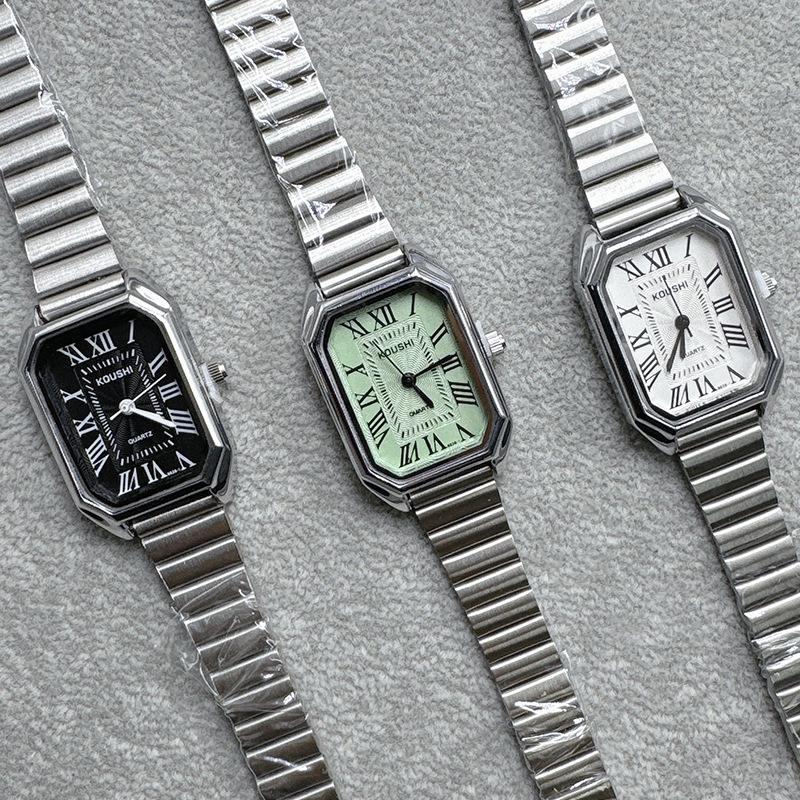 

KOUSHI Женские Высококлассные Модные Квадратные Наручные Часы с Римскими Цифрами и Стальным Ремешком Silver Case, White Dial