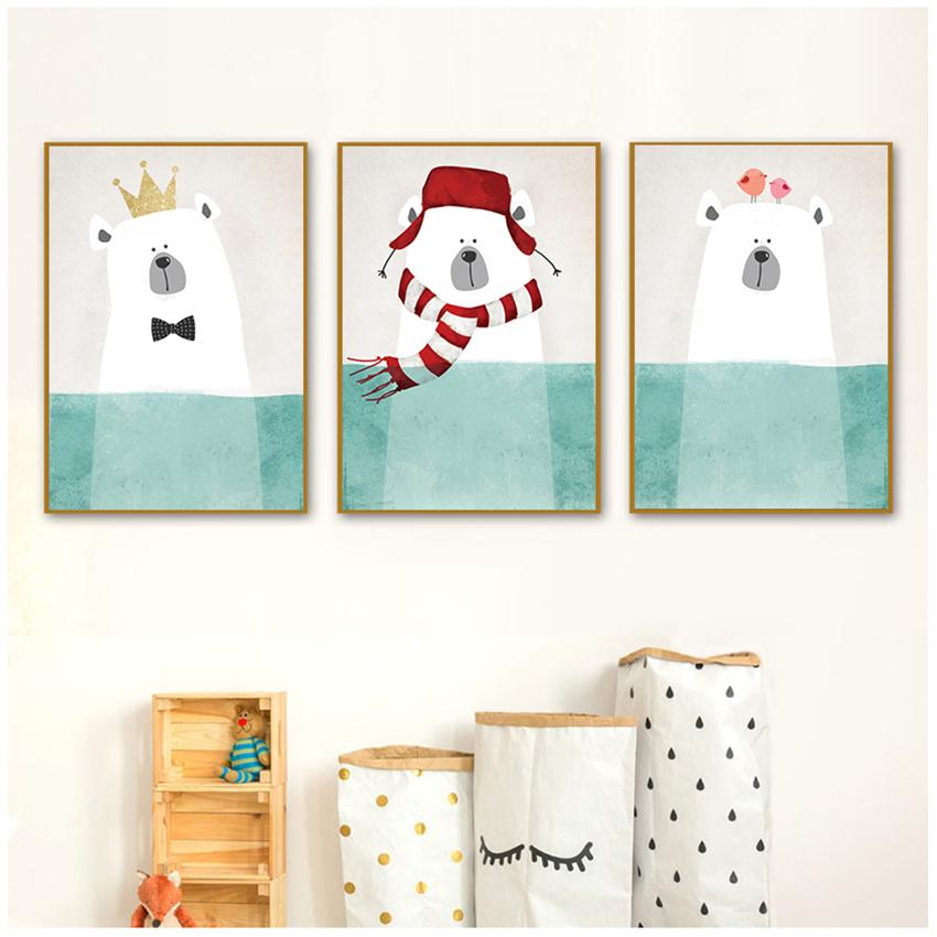 Painting Print Baby Room Home Wall Decor Nordic Cute Animal Hippo Penguin Polar Bear Portrait A4 A3 A2 Canvas Art Poster
