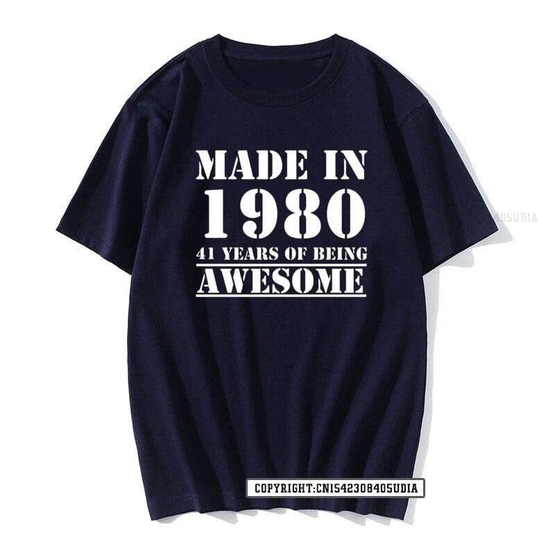 Grappig Gemaakt In 1980 41 Jaar Geweldig Zijn Verjaardag Print T-shirt Katoenen T-shirts Mannen Slim Fit Modieuze Tops Shirt