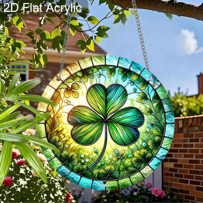 Acrylic Four-Leaf Clover Suncatcher Stained Glass Effect Window Hanging Ornament St. Patrick's Day Gifts
