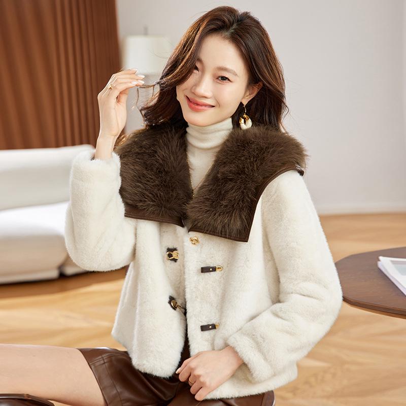 

Eco-Friendly Leopard Print Fur Collar Women s Short Leather Coat - Autumn/Winter Fashion YB8812 M 90-120 jin