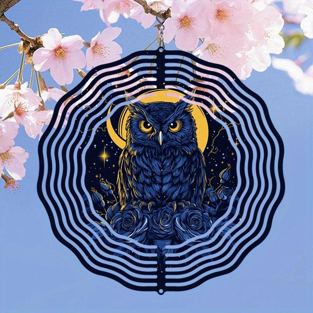 2D Metal Wind Chime with Owl and Moon Mandala Design for Outdoor Garden Decor Perfect for Thanksgiving Christmas Halloween Mothers Day Fathers Day