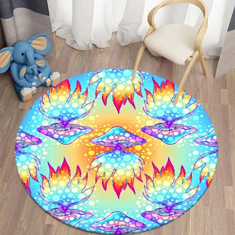 

Psychedelic Mushroom Round Carpet Boho Mushrooms Area Rug for Home Living Room Children s Room Decor Non-slip Circle Floor Mat 40x40cm(15x15 inch)