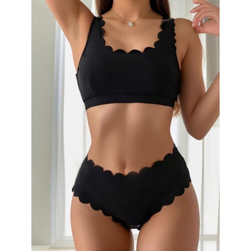 Dames Sexy Effen Kleur Hoge Taille Split Bikini Badpak Voor Vakantie