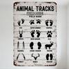 Rustic Animal Tracks Field Guide Metal Sign - 12 Wildlife Tracks Illustrations, Vintage Outdoor Wooden-Style Tin Plaque for Home