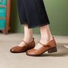 Prawdziwa Skóra Wydrążone Damskie Buty na Wysokim Obcasie Lato Vintage Damskie Czółenka Wygodne Damskie Okrągły Nosek Casualowe Buty na Średnim Obcasie Damskie