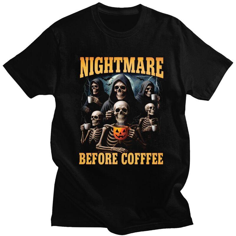 Male Nightmare Before Coffee Skeleton T Shirts Round Neck Pure Cotton Short Sleeve TShirt Casual Summer Tyle Clothes
