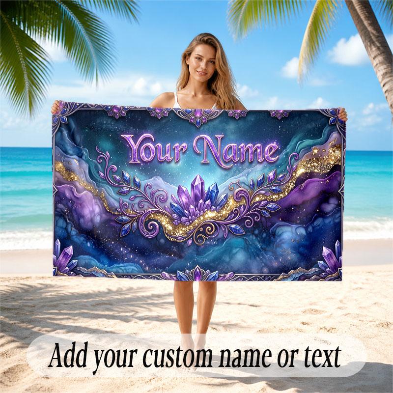Fantasy Magic Theme Soft Beach Towel Personalized Custom Name Text Towel Portable for Beach Pool Travel
