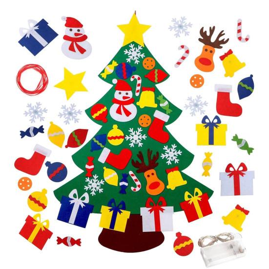 Plstěný vánoční stromek pro batolata DIY vánoční stromek s ozdobami Vnitřní vánoční dveřní nástěnné závěsné dekorace Vánoční aktivity Dárky pro děti