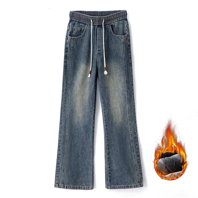 

Новый осенне-зимний стиль плюшевые флисовые брюки для мужских старых джинсов 4XL