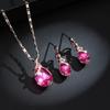 Rising Water Drop Pink Gemstone Necklace Earrings Wedding Necklace Jewelry Set