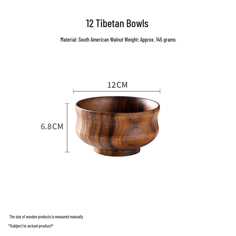 Tibetan Style Round Walnut Wood Bowl for Tea, Soup, or Rice