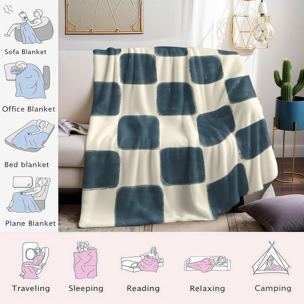 Ink Block Checker Flannel Blanket Warm Soft Halloween Christmas Couch Warm Cozy Decorative Decor Gift for All Season