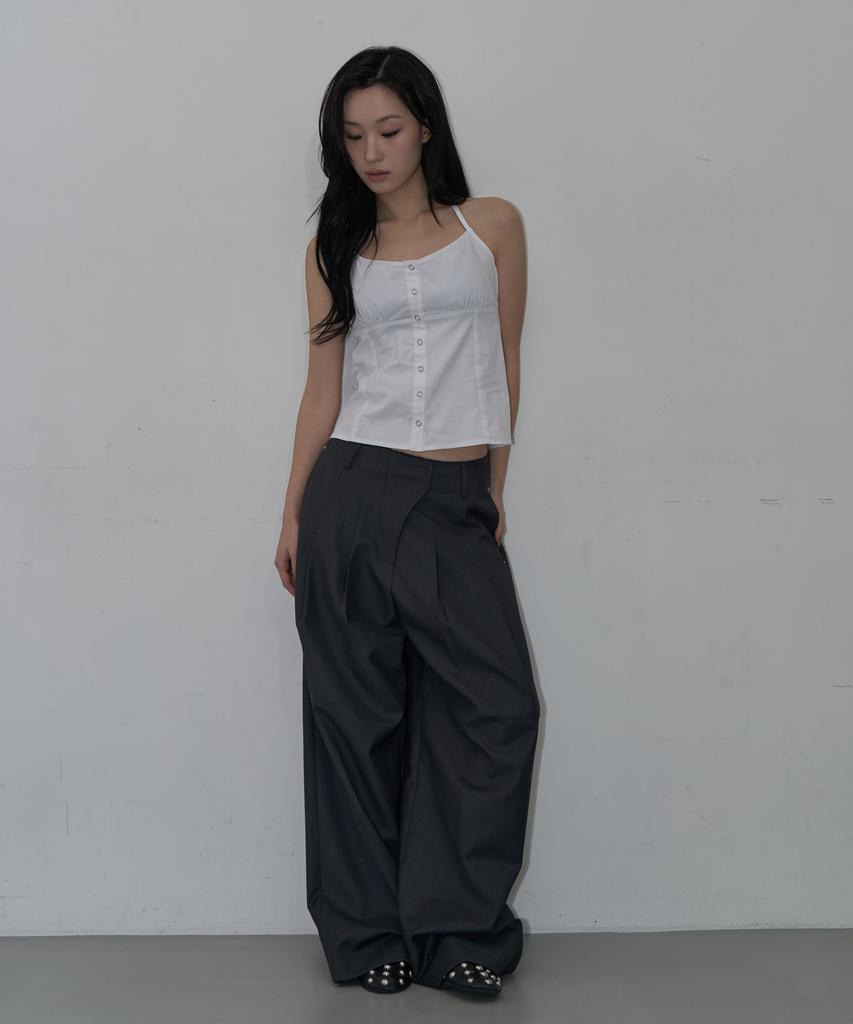 ZIZEMUSEUM Waist Detail Two-Tuck Wide Slacks (Gray)