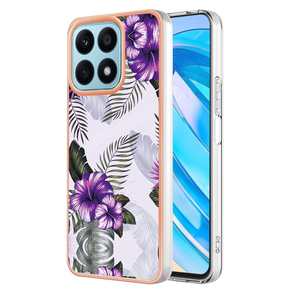 

For Honor X8a 4G Case with IMD Marble Flower Pattern TPU Mobile Back Cover Purple Flower